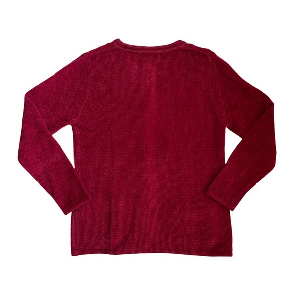 VTG Berry wine Red‎ button down embroidered burgandy floral beaded cardigan M - Picture 2 of 5